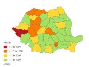 Harta cu incidența pe județe. sursa: datelazi.ro