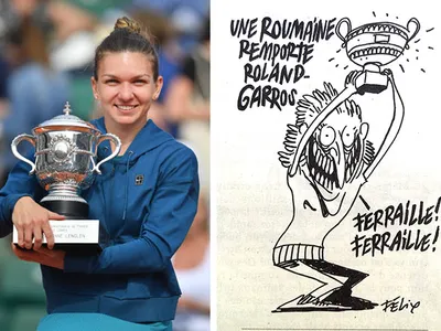 Simona Halep a fost desenată ca fiind o țigancă în căutare de fier vechi în revista Charlie Hebdo, după ce câștigase turneul de Grand Slam la Roland Garros Foto: fanatik.ro