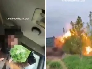 VIDEO Un soldat rus strigă "Glorie Rusei" și în câteva secunde explodează cu tot cu camion. BooM!/FOTO: Twitter/visegrad24