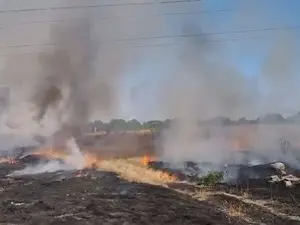 VIDEO Incendiu de vegetaţie uscată, în zona Ploieşti Triaj. Intervin pompierii - Foto: captură video ISU Prahova