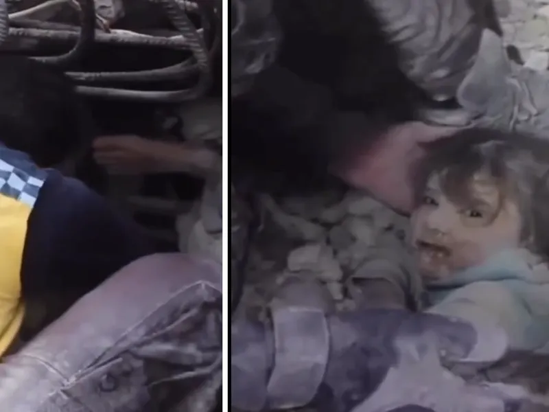 Imagini sfâșietoare în Siria. O copilă de 3 ani a supraviețuit 24 de ore îngropată în moloz - FOTO: Captura video - Twitter/@memohammadd