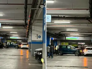 FOTO Două mașini s-au lovit violent în parcarea mall-ului AFI Cotroceni. Alte trei au fost avariate / Pro TV