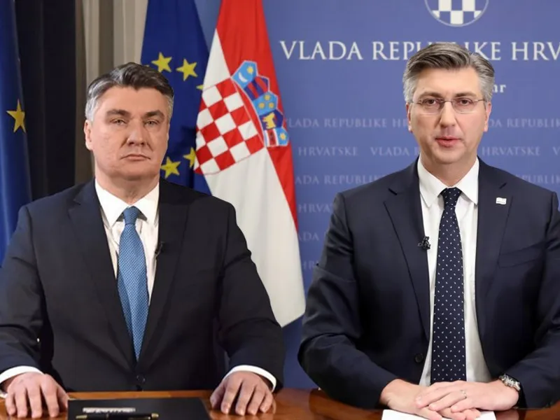 Premierul croat (dreapta) consideră scandaloase şi ruşinoase declaraţiile preşedintelui Zoran Milanovic care a acuzat SUA şi UE pentru criza ruso-ucraineană. Foto: tportal.hr