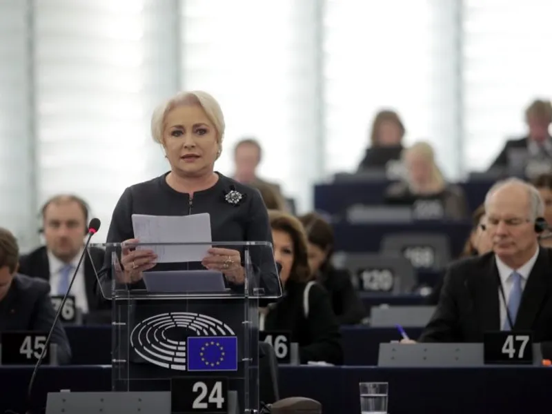 Viorica Dăncilă vorbind în plenul Parlamentului European Foto: Guvernul Romaniei