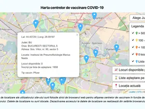 Așa arată harta interactivă pe care oamenii pot vedea la centrul pentru care au optat ce vaccin va fi administrat. Sursa: CNCAV