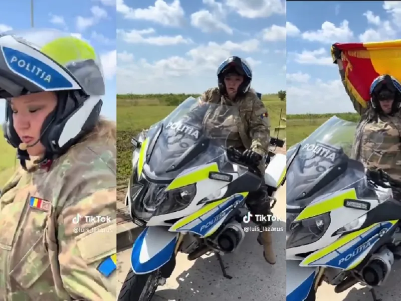 Șoșoacă a vrut să „fure” voturi pe motocicletă, îmbrăcată în polițist - Foto: captură video