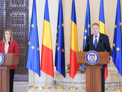 Preşedintele Parlamentului European, Roberta Metsola, a fost primit la Palatul Cotroceni de preşedintele Klaus Iohannis. / Foto: presidency.ro