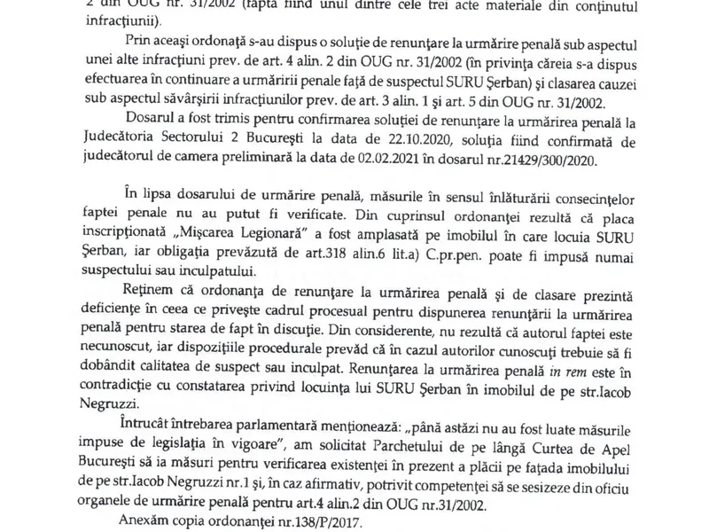 Răspunsul primit de Silviu Vexler de la Parchetul General. Sursă: Facebook