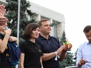 Maia Sandu şi Andrei Năstase în iulie 2018, în timpul unor proteste la Chişinău