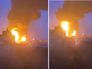 Un depozit de petrol din Belgorod, Rusia a sărit în aer. Arde cu flăcări de zeci de metri - FOTO: Twitter/TpyxaNews