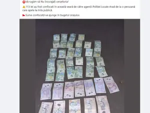 Banii confiscați de la cerșetor, cu care se laudă Primăria Arad pe Facebook