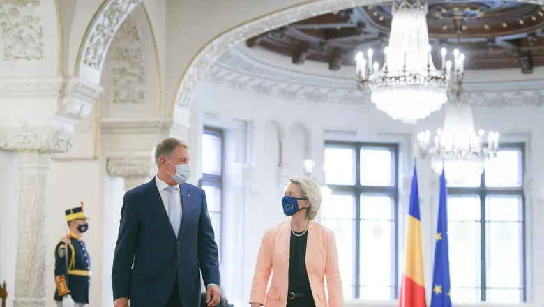 Președintele Comisiei Europene, Ursula von der Leyen și președintele României, Klaus Iohannis/ Foto: Presidency.ro