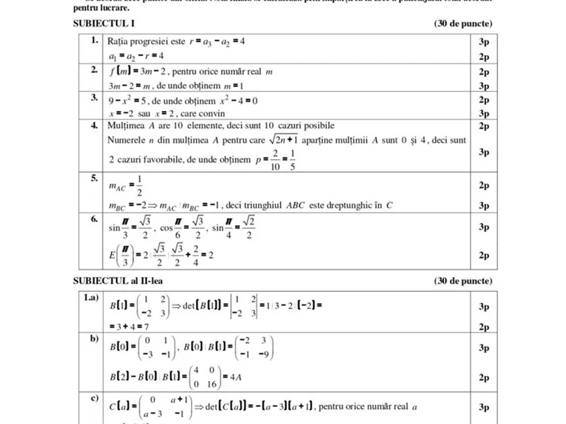 Baremele de corectare la Matematică BAC 2024, publicate de Ministerul Educației - Foto: EduPedu