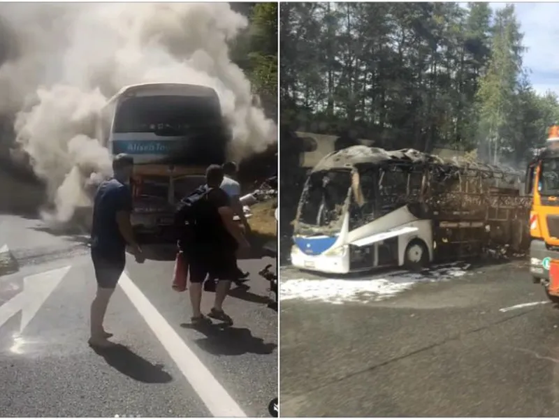 Un autobuz plin cu români și moldoveni s-a făcut scrum pe o autostradă din Austria Foto: newsmaker.md