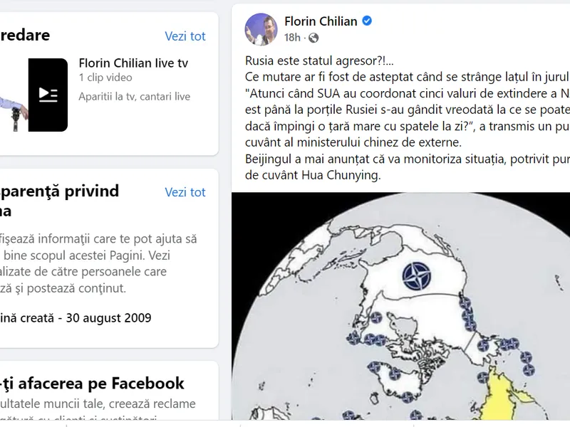 Florin Chilian consideră că Rusia nu este un stat agresor și aduce justificări pentru măcelul din Ucraina Foto: Facebook