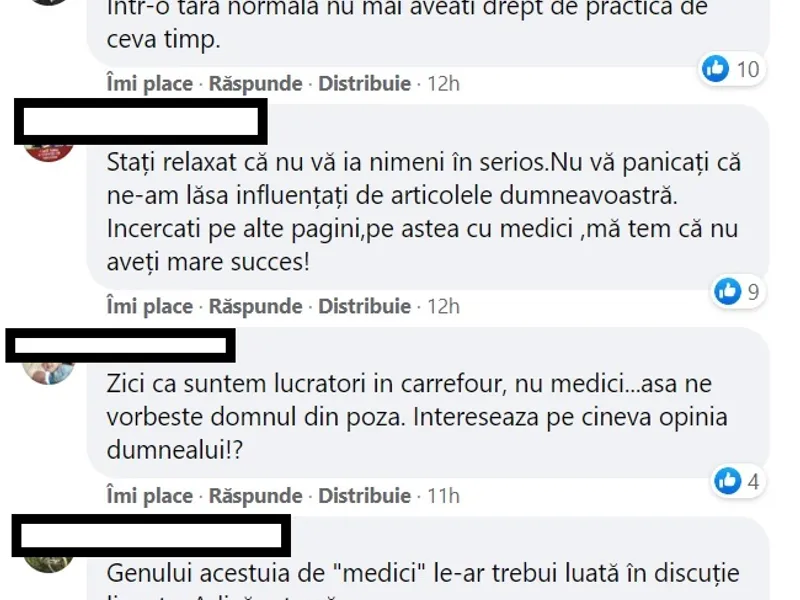 Câteva dintre mesajele primite de Astărăstoae de la medici. Sursa: Facebook