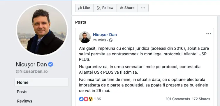 Nicușor Dan vrea să salveze situația USR - PLUS/FOTO: Facebook.com