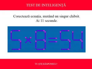 TEST DE INTELIGENȚĂ Corectează ecuația 5x8=54, mutând un singur chibrit. Ai 11 secunde să rezolvi - Foto: Colaj Newsweek / treningmozga.com