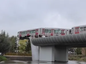 Metrou a rămas suspendat pe o sculptură denumită "Salvat de coada balenei" Foto: captură Youtube