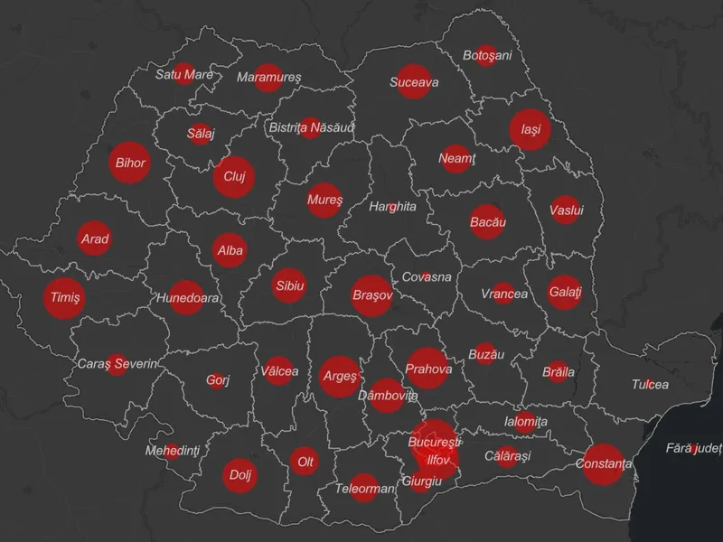 Harta cazurilor de COVID. Sursa: INSP