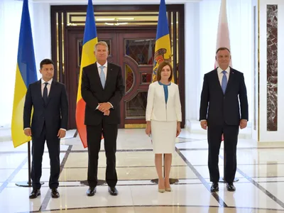 Zelenski, Klaus Werner Iohannis, Maia Sandu și președintele polonez Andrzej Duda la Chișinău-Foto: Profimedia Images