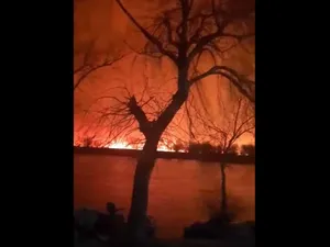 Incendiu puternic, în Delta Dunării, pe Brațul Sulina. De ce nu pot interveni pompierii - Foto: captură video