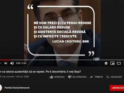 Captură video din spotul de campanie al PSD, la care face referire comunicatul Băncii Naționale a României. Sursa: YouTube