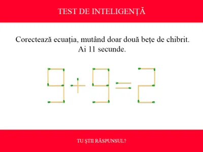 TEST DE INTELIGENȚĂ Corectează ecuația 9+9=2, mutând doar două chibrituri. Ai 11 secunde - Foto: Colaj Newsweek / mindyourlogic.com