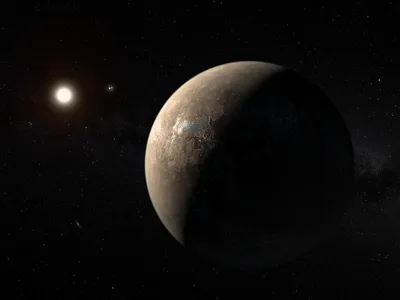 Ilustrație artistică a planetei Proxima B din sistemul stelar Proxima Centauri, cel mai apropiat de Sistemul Solar din care face parte și Pământul/FOTO: Wikipedia