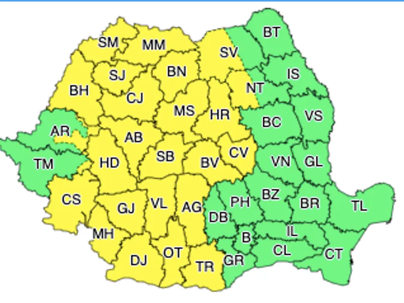 Județele afectate de vijelii, conform ANM/FOTO: meteoromania.ro