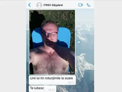 Poza nud trimisă de șeful Gărzii Forestiere Suceava unui activist de mediu ar fi fost pentru soție/FOTO: Facebook/Tiberiu Boșutar