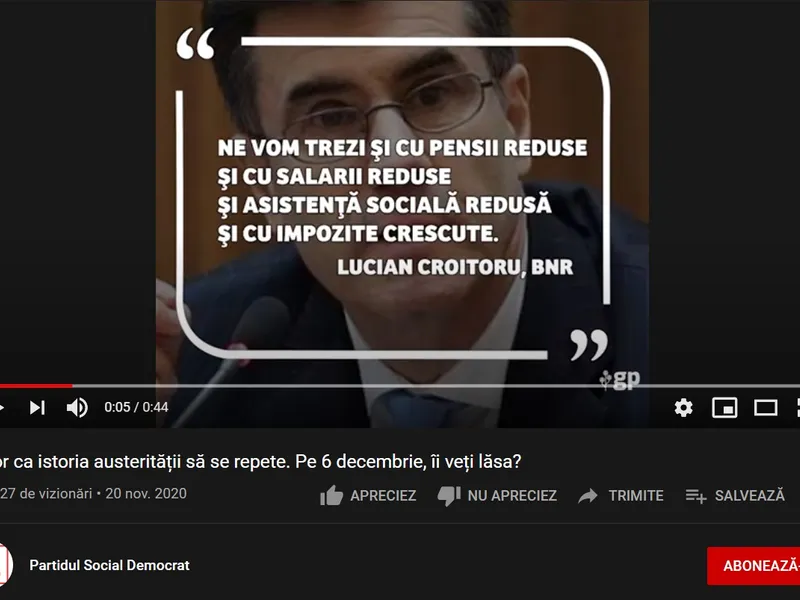 Captură video din spotul de campanie al PSD, la care face referire comunicatul Băncii Naționale a României. Sursa: YouTube