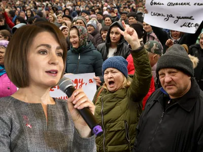 Proteste anti-românești declanșate de prorușii din Moldova în timpul viziei Maiei Sandu în Găzăuzia - Foto: Profimedia images