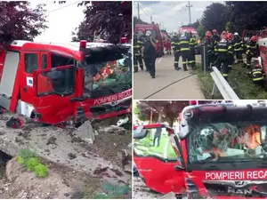 Pompieri răniți după ce s-au răsturnat cu autospeciala în urma unui accident. Se aflau în misiune - Foto: ISU Timis