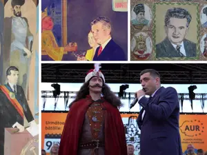 VIDEO George Simion la fel ca Ceaușescu. Confiscă domnitorii României să arate cât e de naționalist - Foto: Colaj