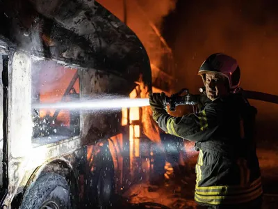 Incendiu în Ucraina - Foto: Facebook/ Volodimir Zelenski