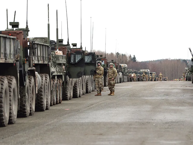 Un regiment al armatei SUA la plecarea din Germania către România pentru a întări flancul estic al NATO în urma amenințării rusești - Foto: Getty Images