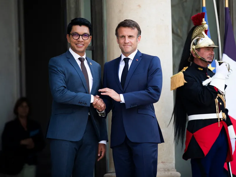 The french president Emmanuel Macron welcomes Andry RAJOELINA, president of the Republic of Madagascar.Paris, June 9, 2023 Foto: profimediaimages