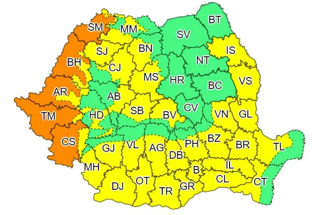 Zone din judeţele Satu Mare, Bihor, Arad, Timiş şi Caraş-Severin se vor afla luni şi marţi sub Cod portocaliu de căldură şi disconfort termic accentuat. / Foto: meteoromania.ro