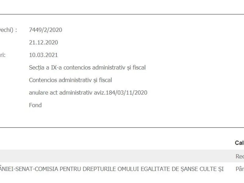 Procesul deschis de fostul șef al Consiliului de Monitorizare, Florinel Butnaru, cu Comisia de drepturile omului din Senat: Sursa: Portalul instanțelor de judecată