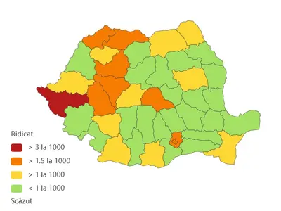 Harta cu incidența pe județe. sursa: datelazi.ro