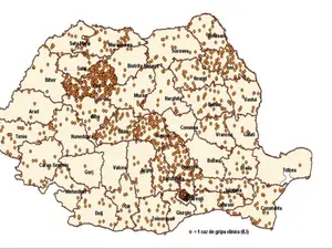 Harta cazurilor de îmbolnăvire cu virus gripa. Sursa: Institutul Național de Sănătate Publică