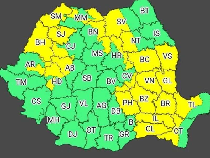 Cod Galben între orele 12.00-23.00 Sursa: ANM