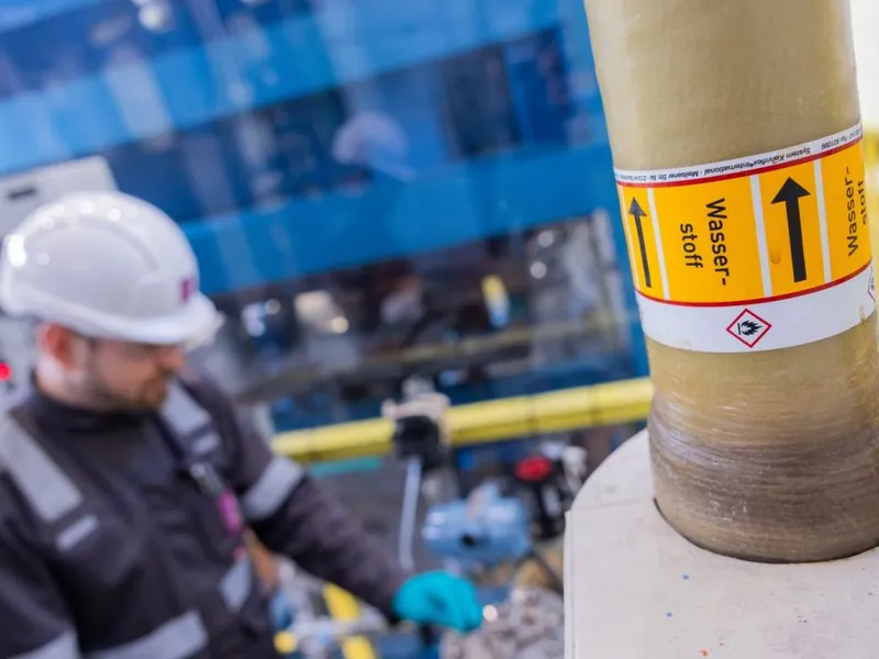 Duisburg: Un angajat al thyssenkrupp Nucera lucrează la un electrolizor - Foto: Profimedia Images