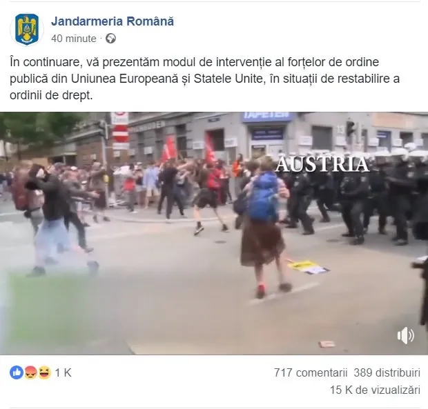 Jandarmeria încearcă să-și spele imaginea cu secvențe în care polițiști din alte țări bruschează protestatari