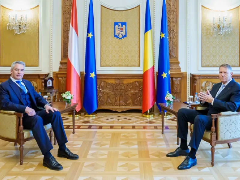 Karl Nehammer și Klaus Iohannis discută la Palatul Cotroceni Foto: Administrația Prezidențială