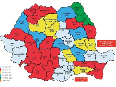 Harta cu numărul de victime din 2018, în dosarele trimise în judecată de procurori. Sursa: Raportul Ministerului Public 2018