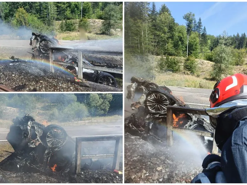 Accident grav la Suceava. O mașină a ars ca o torță după un impact cu un autoturism - Foto: ISU Suceava