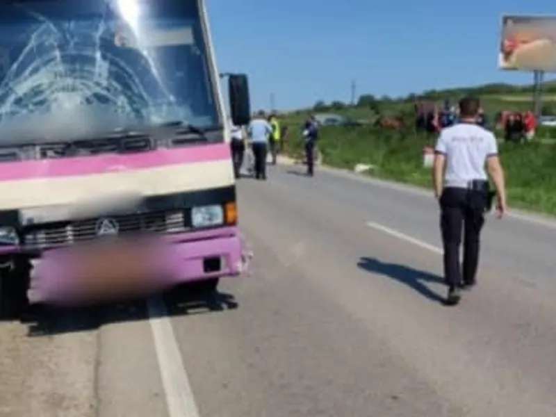 Căruță, spulberată de un autocar pe Drumul European 85. / Foto: Info Trafic 24, Facebook