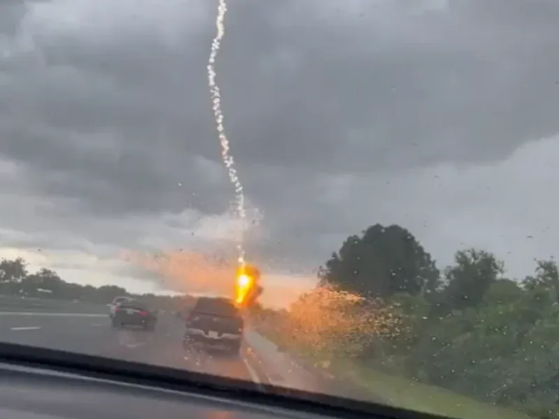 Bărbatul și copiii din camionetă au scăpat nevătămați/Captură video: Michaelle May Whalen/Storyful